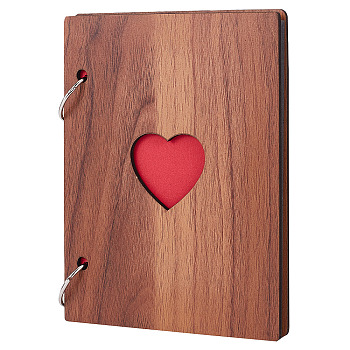 6 Inch Hollow Heart Wooden Cover Loose-leaf Scrapbooking Photo Album, 30 Black Pages DIY Handmade Picture Albums, for Memory Book, Saddle Brown, 161x120x3mm