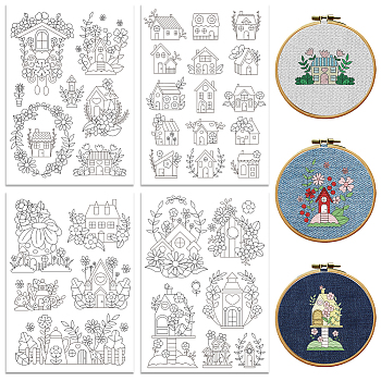 4 Sheets 11.6x8.2 Inch Stick and Stitch Embroidery Patterns, Non-woven Fabrics Water Soluble Embroidery Stabilizers, Flower, 297x210mmm