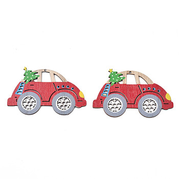 Christmas Theme Single-Sided Printed Wood Big Pendants, Car, Red, 110x68x2.5mm, Hole: 2.5mm