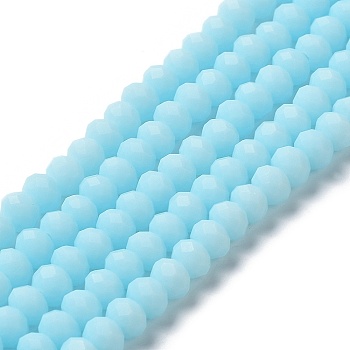 Glass Beads Strands, Faceted, Frosted, Rondelle, Pale Turquoise, 4mm, Hole: 1mm