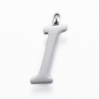 304 Stainless Steel Pendants, Initial Letter, Letter.I, Stainless Steel Color, 18x5.5x2mm, Hole: 2mm