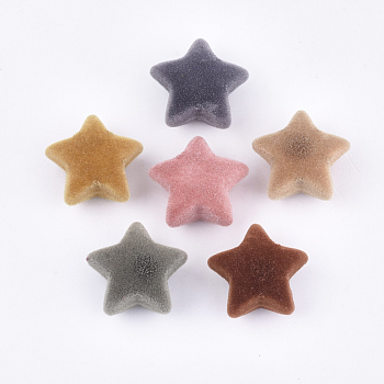 Flocky Acrylic Shank Buttons, 1-Hole, Star, Mixed Color, 26x27x15mm, Hole: 3.5mm