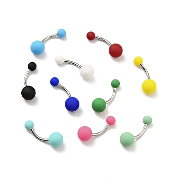 10Pcs Acrylic Round Beaded Curved Barbell, 304 Stainless Steel Piercing Navel Ring for Women, Mixed Color, 23.5x8mm, Pin: 1.6mm