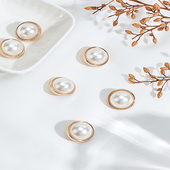 6Pcs Alloy Shank Buttons, with Imitation Pearl Beads, 1-Hole, Half Round, Golden, 20mm