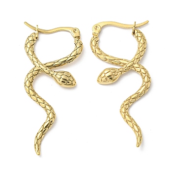 Ion Plating(IP) 304 Stainless Steel Hoop Earrings, Snake, Real 18K Gold Plated, 44x3x19.5mm