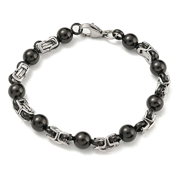 Two Tone 304 Stainless Steel Round Ball Link Chain Bracelet, Black, 8-1/2 inch(21.5cm), Wide: 8mm