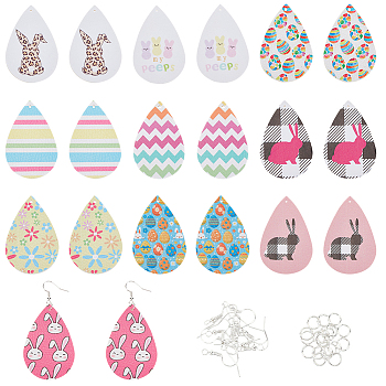 DIY Easter Earring Making Kit, Including Bunny & Egg & Flower & Stripe Pattern PU Imitation Leather Pendants, Iron Earring Hooks, Mixed Color, 80Pcs/box