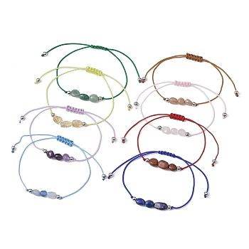 8Pcs 8 Style Natural Mixed Gemstone Nuggets & Pearl Braided Bead Bracelets Set, Nylon Adjustable Bracelets, Inner Diameter: 3-3/8 inch(8.5cm), 1Pc/style