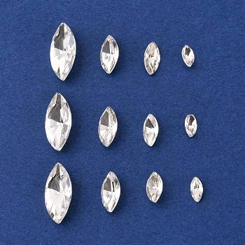 80Pcs 4 Style Pointed Back Glass Rhinestone Cabochons, Back Plated, Faceted, Horse Eye, Crystal, 6~15x3~7x2~4mm, 20pcs/style