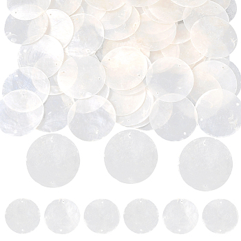 100Pcs Natural Capiz Shell Disc Connector Charms, WhiteSmoke, 30x0.5mm, Hole: 1.2mm