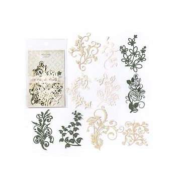 10Pcs 10 Styles Flower Lace Cut Scrapbook Paper Pads, Hollow Leaf & Flower Paper for DIY Album Scrapbook, Greeting Card, Background Paper, Dark Sea Green, 62.5~92x39~70x0.3mm, 1pc/style