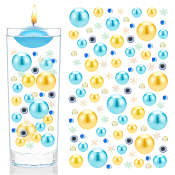 DIY Eid Mubarak Theme Vase Fillers for Centerpiece Floating Pearls Candles, Including Round Plastic & Resin Evil Eye & Glass Beads, Nail Art Glitter, Mixed Color