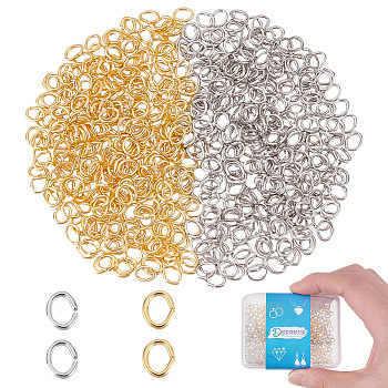 DICOSMETIC 600Pcs 2 Colors Brass Jump Rings, Open Jump Rings, Cadmium Free & Lead Free, Oval, Platinum & Golden, 3.8x3x0.5mm, 24 Gauge, Hole: 1.7x2.5mm, 300pcs/color