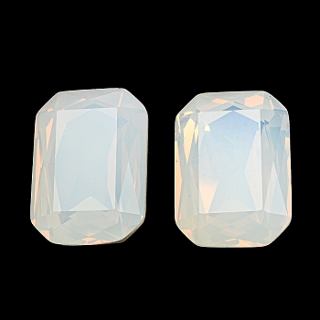 Glass Cabochons, Back Plated, Faceted, Rectangle, WhiteSmoke, 24.5~25x17.5~18x7.5~8mm
