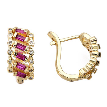 Cubic Zirconia Hoop Earrings for Women, Real 18K Gold Plated Brass Earrings for Women, Nickel Free, Camellia, 17x16x8mm, Pin: 0.9mm
