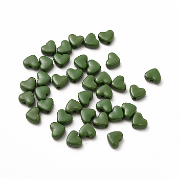 Heart Spray Painted Alloy Beads, Cadmium Free & Nickel Free & Lead Free, Dark Olive Green, 5x6x3mm, Hole: 1.2mm