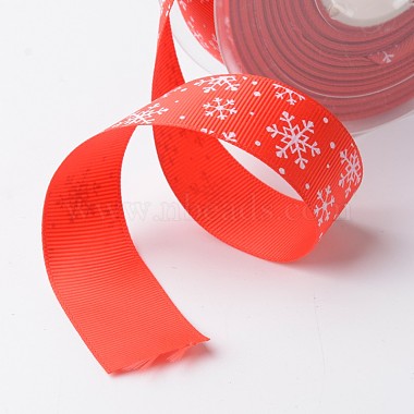 Snowflake Polyester Grosgrain Ribbon for Christmas(SRIB-K002-25mm-D01)-2