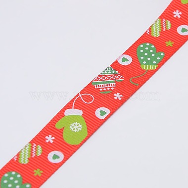 Christmas Gloves Printed Grosgrain Ribbon for Christmas Gift Package(SRIB-D009-9mm-01)-2