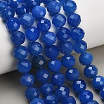 Natural Blue Chalcedony Beads Strands, Dyed & Heated, Faceted, Round, 10mm, Hole: 1.4mm, about 36~40pcs/strand, 13.74~15.43 inch(34.9~39.2cm)(GG-NH0004-A01-02)