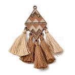 Bohemia Polyester Tassel Big Pendants, Tibetan Style Alloy Big Pendants, Red Copper, Camel, 68.5x23x1mm, Hole: 1.5mm(FIND-B058-02R)