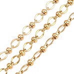 304 Stainless Steel Oval Link Chains, with Rondelle Beads, Ion Plating(IP), Unwelded, with Spool, Golden, 8x6.5x1mm(CHS-P028-09G)