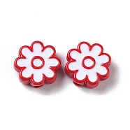 Spray Painted Alloy Beads, with Enamel, Flower, White, 10x3.5mm, Hole: 1.4mm(PALLOY-H134-57)