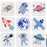 US 1 Set Space Theme PET Hollow Out Drawing Painting Stencils, for DIY Scrapbook, Photo Album, with 1Pc Art Paint Brushes, Planet, 150x150mm, 9pcs/set(DIY-MA0004-20)