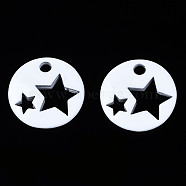 Spray Painted Brass Charms, Flat Round with Star, White, 14.5x14.5x2.5mm, Hole: 2mm(KK-Q252-003J)