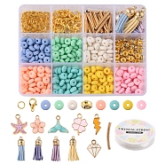 DIY Charms Jewelry Set Making Kit, Including Handmade Polymer Clay & Brass Beads, Alloy Clasps & Pendants, Iron Jump Rings, Faux Suede Tassel Pendant Decorations, Elastic Thread, Mixed Color, Charm: 10pcs/set(DIY-YW0005-35)