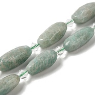 Natural Amazonite Beads Strands, with Seed Beads, Faceted, Oval, 20.5~26x8.5~12mm, Hole: 1mm, about 13~14pcs/strand, 15.35~15.55''(39~39.5cm)(G-H297-A07-01)
