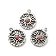 304 Stainless Steel Pave Natural Rhodonite Sun Charms, Stainless Steel Color, 14.5x12x3mm, Hole: 1.4mm(STAS-B074-05P-01)