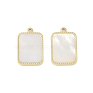 Natural Shell Pendants, Ion Plating(IP) 304 Stainless Steel Rectangle Charms, Manual Polishing, Real 18K Gold Plated, 18.5x12x2.5mm, Hole: 1.2mm(STAS-P366-11G)