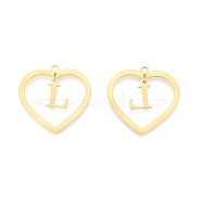 201 Stainless Steel Pendants, Hollow, Heart with Letter A~Z, Real 18K Gold Plated, Letter.L, 29x29.5x1mm, Hole: 2mm, A~Z: 12x8~10.5x1mm(STAS-N090-LA894-L-G)