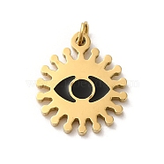 304 Stainless Steel Charms, with Enamel and Jump Ring, Real 14K Gold Plated, Sun with Eye Charm, Black, 11.8x10x1.1mm, Hole: 1.4mm(STAS-K263-06G-02)