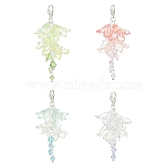Acrylic & Glass Pendant Decoration, with Zinc Alloy Lobster Claw Clasps, Flower, Mixed Color, 65~66mm, Pendant: 55~56x26.5~28x29.5~30mm, 4pcs/set(HJEW-TA00032)