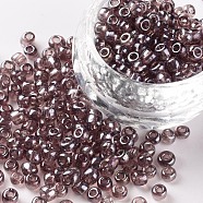 (Repacking Service Available) Glass Seed Beads, Trans. Colours Lustered, Round, Rosy Brown, 6/0, 4mm, Hole: 1.5mm, about 12G/bag(SEED-C015-4mm-116)