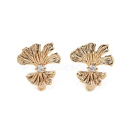 Brass with Clear Cubic Zirconia Stud Earring Findings, Leaf, Real 18K Gold Plated, 17x15.5mm, Hole: 1mm, Pin: 0.7x11mm(KK-G491-57D-G)