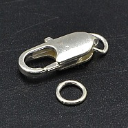 Brass Lobster Claw Clasps, with Soldered Jump Rings, Silver Color Plated, Clasps: 10.5x5mm, Soldered Jump Rings: 4x0.7~0.8mm, Inner Diameter: 1.5mm(KK-KK801-S)