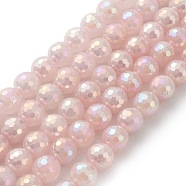 Electroplated Natural Rose Quartz Beads Strands, Faceted, Round, AB Color Plated, 10mm, Hole: 1mm, about 39pcs/strand, 15.16''~15.35''(38.5~39cm)(G-Z038-A03-03AB)