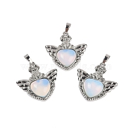 Opalite Pendants, with Rack Plating Brass Findings, Platinum, Cadmium Free & Lead Free, Heart, 33x32.5x6.5mm, Hole: 5x8mm(G-I366-01P-17)