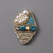 Handmade Ornament Accessories, Plastic Beaded Appliques, with Rhinestone, for DIY Clothes, Bag, Shoes Decoration, Conch, Colorful, 45x29x10mm(DIY-WH0308-196)