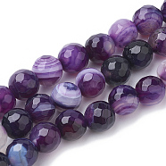 Natural Striped Agate/Banded Agate Beads Strands, Dyed, Faceted, Round, Indigo, 8mm, Hole: 1.2mm, about 45pcs/strand, 15.3 inch(G-S281-51G-8mm)
