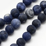 Natural Sodalite Beads Strands, Frosted, Round, 8mm, Hole: 1mm, about 48pcs/strand, 15.1 inch(X-G-D682-8mm)