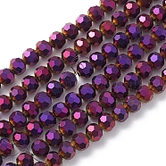 Electroplate Glass Beads Strands, Faceted, Rondelle, Purple, 6x5mm, Hole: 1.2mm, about 95pcs/strand, 20.87 inch(53cm)(EGLA-K015-09E)