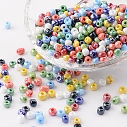 6/0 Glass Seed Beads, Opaque Colors Lustered, Round, Round Hole, Mixed Color, 6/0, 4mm, Hole: 1.5mm, about 500pcs/50g, 50g/bag, 18bags/2pounds(SEED-US0003-4mm-OL)