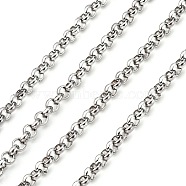 304 Stainless Steel Rolo Chains, Belcher Chain, Unwelded, with Spool, Stainless Steel Color, 3x1.2mm, about 82.02 Feet(25m)/roll(STAS-O076-02)