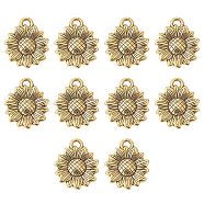 Sunflower Tibetan Style Alloy Pendants, Cadmium Free & Lead Free, Antique Golden, 18x15.5x2.5mm, Hole: 2mm(TIBEP-YW0001-52AG)