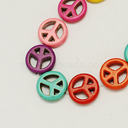Synthetical Turquoise Beads Strands, Dyed, Peace Sign, Mixed Color, 15x4mm, Hole: 1.5mm, about 23pcs/strand(X-TURQ-S131-15mm-M)