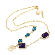 Faceted Rectangle & Teardrop Glass Pendant Necklaces, Brass Chain Neckalces, Golden, 17.01 inch(43.2cm)(NJEW-R263-22G)