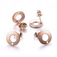 Ion Plating(IP) 304 Stainless Steel Stud Earring Findings, with Loop, Flat Round, Rose Gold, 10x1mm, Hole: 1.5mm, Pin: 0.8mm(X-STAS-H472-01RG)